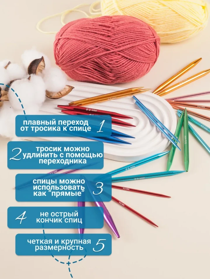 Набор съемных спиц 10см 3,0-10,0 мм голубой