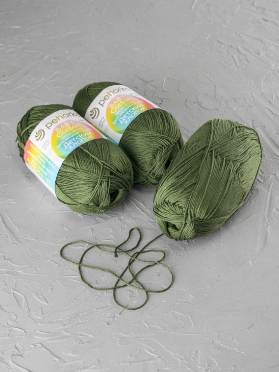 Пряжа Пехорка «Детский хлопок» - (13 - Темно-оливковый)