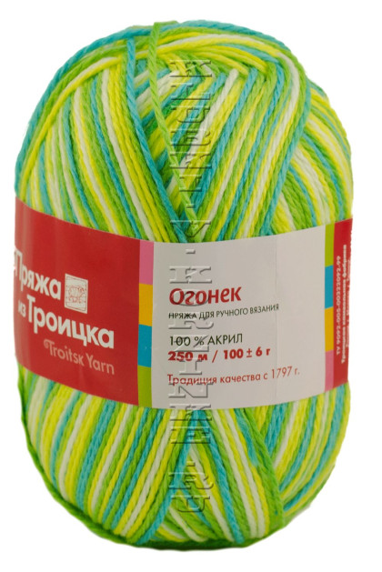 Пряжа Троицкая «Огонек» - (7174 - Белый, желтый, зеленый, голубой)