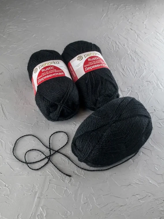 Пряжа Пехорка Деревенская - (02 - Черный)