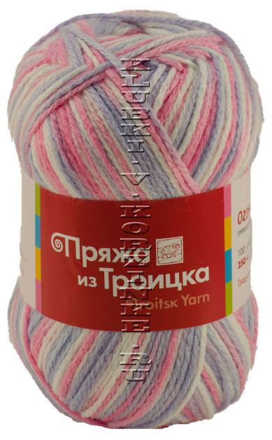 Пряжа Троицкая «Огонек» - (4032 - Розовый, сиреневый, белый)