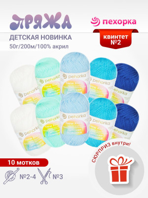 Набор пряжи Пехорка «Детская новинка» Квинтет 2 10 мотков разных цветов