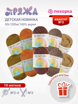 Набор пряжи Пехорка «Детская новинка» Квинтет 3 10 мотков разных цветов
