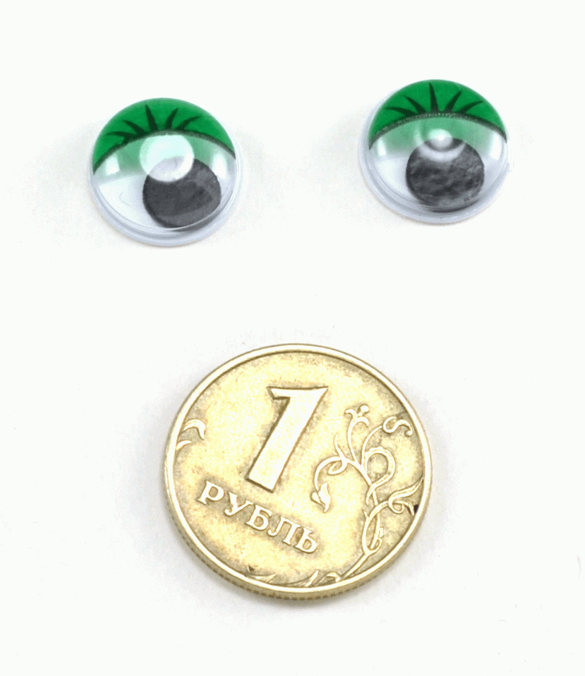 Глаза круглые с ресничками d 12 мм (MER-12 - зеленые)