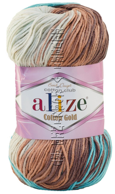 Пряжа Cotton Gold  Batik Alize - (4603 - Бирюзовый, коричневый, беж)