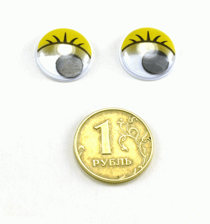 Глаза круглые с ресничками d 15 мм (MER-15 - желтые)