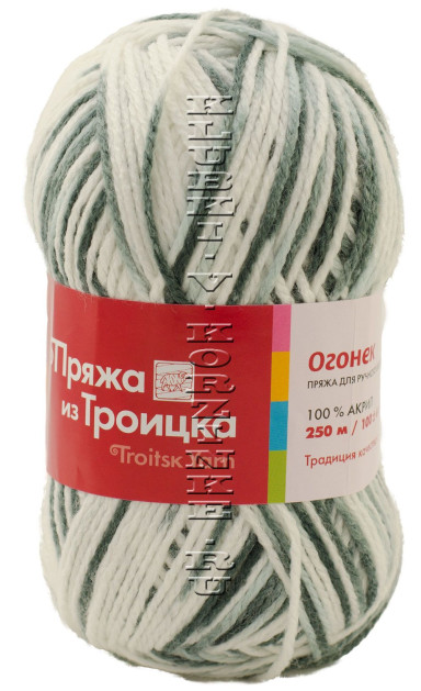 Пряжа Троицкая «Огонек» - (4033 - Белый, серый)