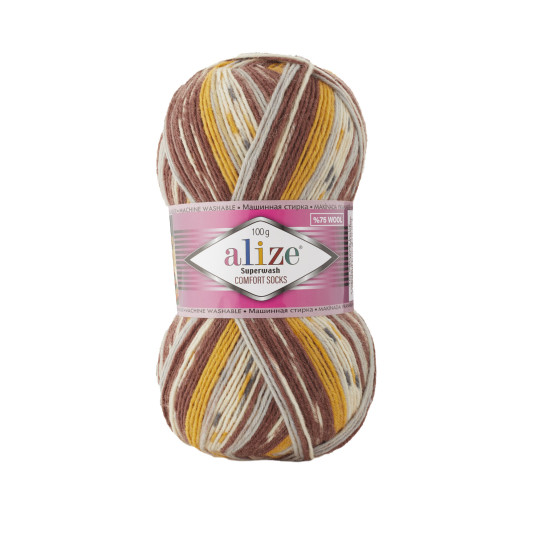 Пряжа SUPERWASH Alize comfort socks - (цвет 7652 - Коричневый, серый, молочный)
