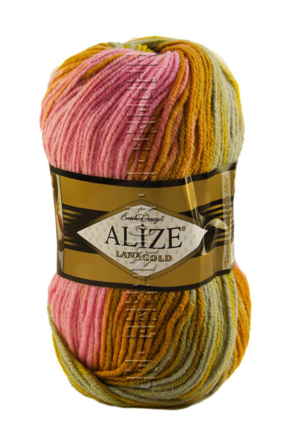 Пряжа LANAGOLD BATIK Alize - (5673 - Розовый, рыжий, малиновый)
