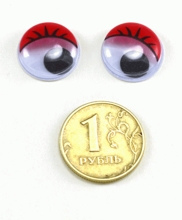 Глаза круглые с ресничками d 15 мм (MER-15 - красные)