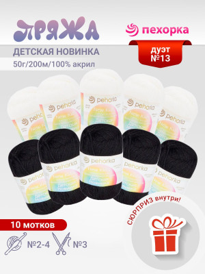 Набор пряжи Пехорка «Детская новинка» Дуэт 13 10 мотков разных цветов