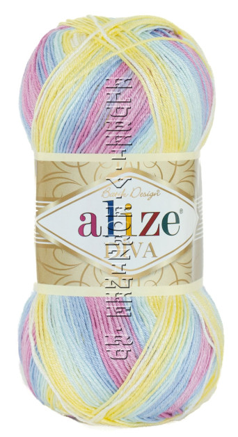 Пряжа Diva Batik Alize - (6785 - Жёлтый, голубой, сиреневый)