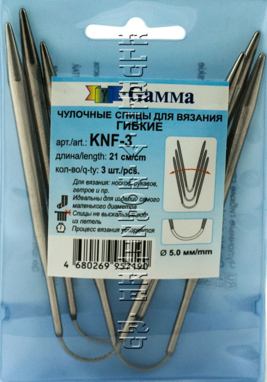 Спицы GAMMA гибкие чулочные d 5.0 KNF-3 металл мм 21 см под никель