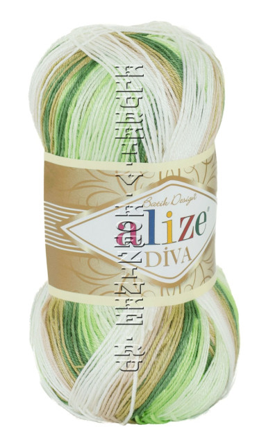 Пряжа Diva Batik Alize - (5944 - Белый, зелень, беж)