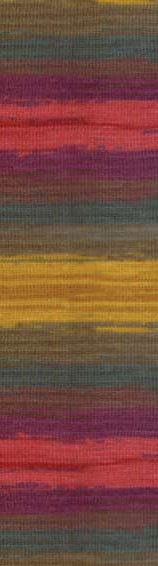 Пряжа LANAGOLD BATIK Alize - (3368 - Горчичный, хаки, зеленый, фиолет, розовый)
