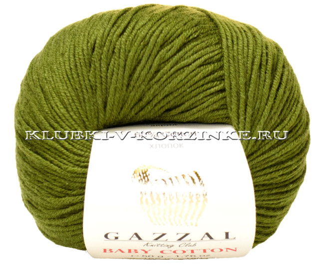Пряжа GAZZAL (Газзал) Baby Cotton - (3463 - Тёмно - оливковый)