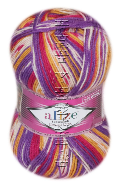 Пряжа SUPERWASH Alize comfort socks - (цвет 7655 - Фиалка, оранжевый, фуксия)