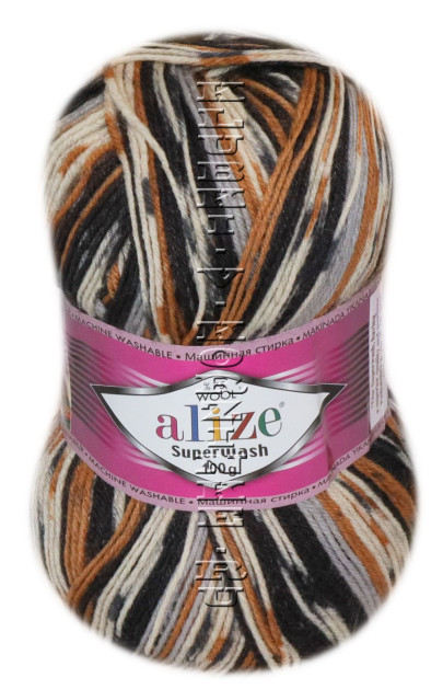 Пряжа Alize SUPERWASH - (цвет 7651 - Чёрный, бежевый, кремовый)