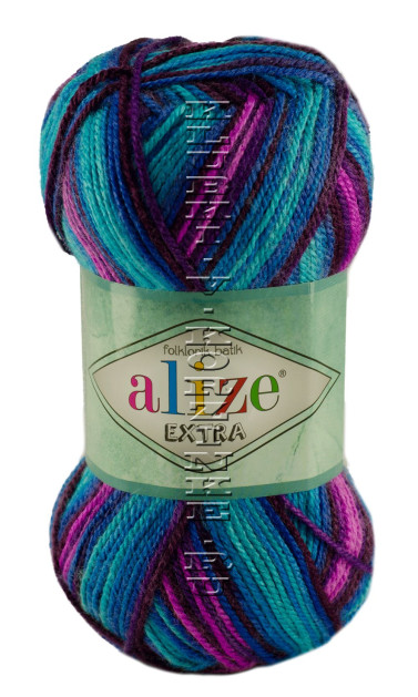 Пряжа Extra Folklorik Batik Alize - (4882 - Бирюзовый, фиолетовый, фуксия)