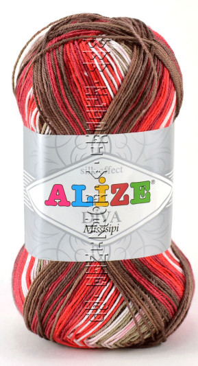 Пряжа DIVA MISSISIPI Alize - (4586 - Красный, беж, коричневый, белый)