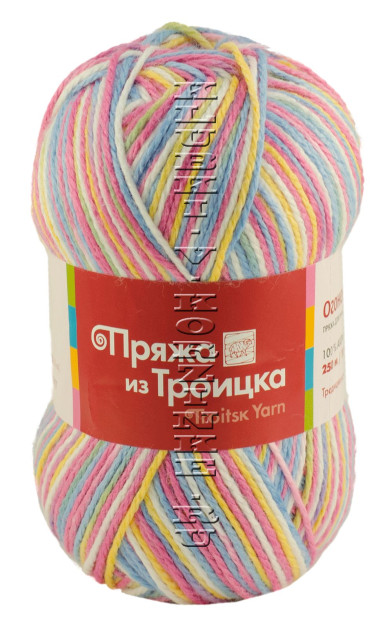 Пряжа Троицкая «Огонек» - (4262 - Голубой, розовый, белый, желтый)