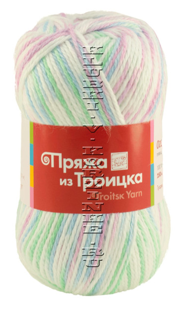 Пряжа Троицкая «Огонек» - (4176 - Белый, розовый, голубой)