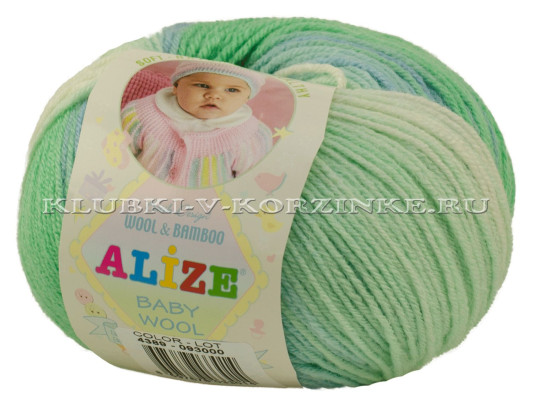 Пряжа BABY WOOL BATIK Alize - (цвет 4389 - зеленый, голубой, салатовый)