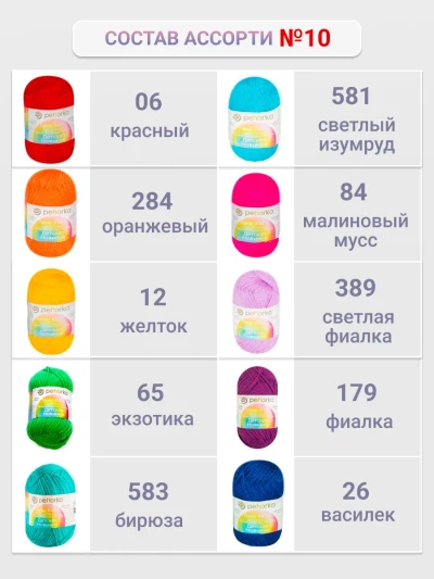 Набор пряжи Пехорка «Детская новинка» Ассорти 10