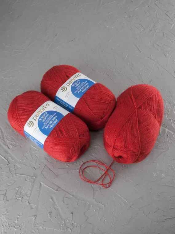 Пряжа Пехорка «Ангорская теплая» - (88 - Красный мак)