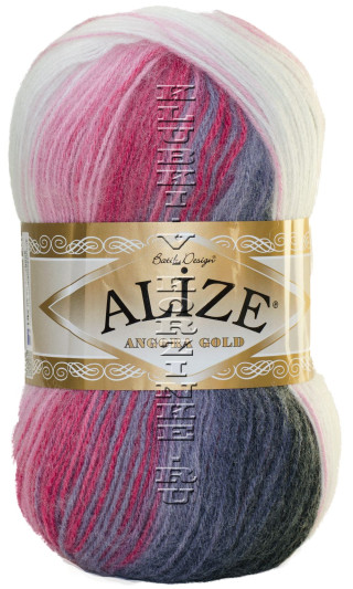 Пряжа ANGORA GOLD BATIK Alize - (1602 - Белый, серый, розовый)
