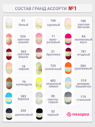 Набор пряжи Пехорка «Детская новинка» Гранд Ассорти 1