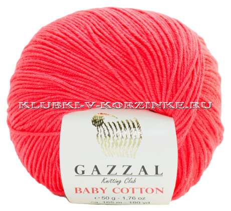 Пряжа GAZZAL (Газзал) Baby Cotton - (3458 - Неоновый коралл)