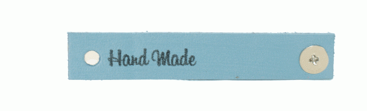 Кожаная бирка «Hand Made» с кнопкой (Голубая)