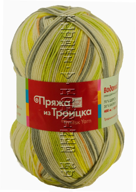 Пряжа Троицкая «Водопад» - (7088 - Принт желтый, серый, салат)