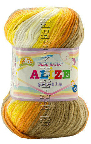 Пряжа SEKERIM BATIK Alize - (4797 - Белый, желтый, рыжий, беж)