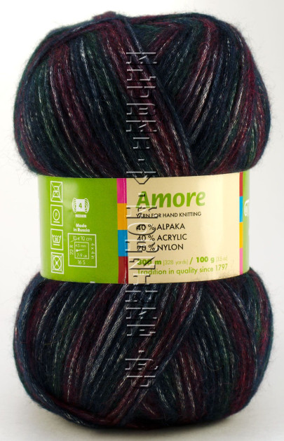 Пряжа Троицкая «Аморе» - (3738 - Мулине синий, изумруд, бордо)