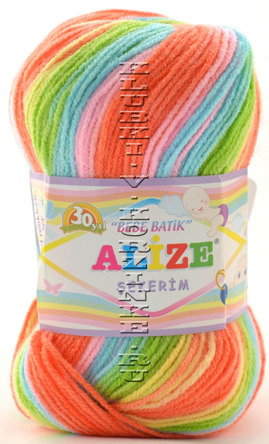 Пряжа SEKERIM BATIK Alize - (4400 - Коралл, желтый, салат, голубой)