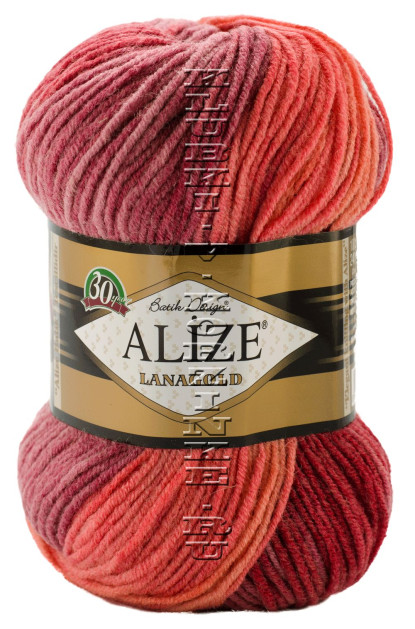 Пряжа LANAGOLD BATIK Alize - (4742 - Розовый, коралл, бордовый)