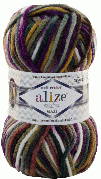 Пряжа Superlana Maxi Multi Color Alize - (52147 - Фиолетовый, коричневый, беж, белый)