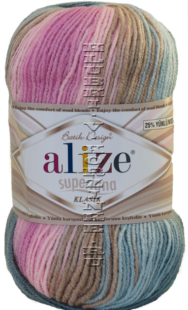 Пряжа Superlana Klasik Batik Alize - (2970 - Розовый, беж, серо-голубой)