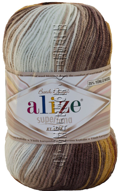 Пряжа Superlana Klasik Batik Alize - (3380 - Белый, беж, коричневый)