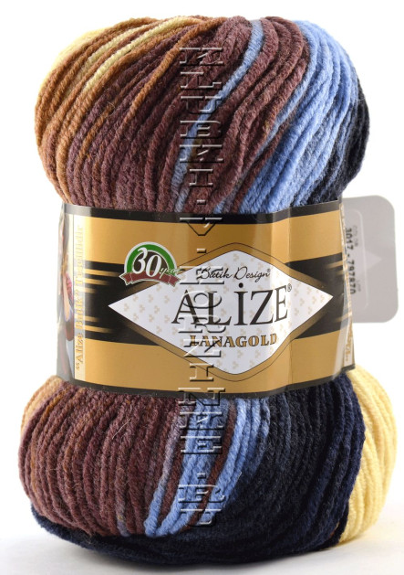 Пряжа LANAGOLD BATIK Alize - (3017 - Кремовый, коричневый, голубой, т.синий)