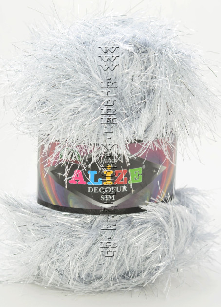 Пряжа Decofur Sim Alize - (55-02 - Белый с серебром)