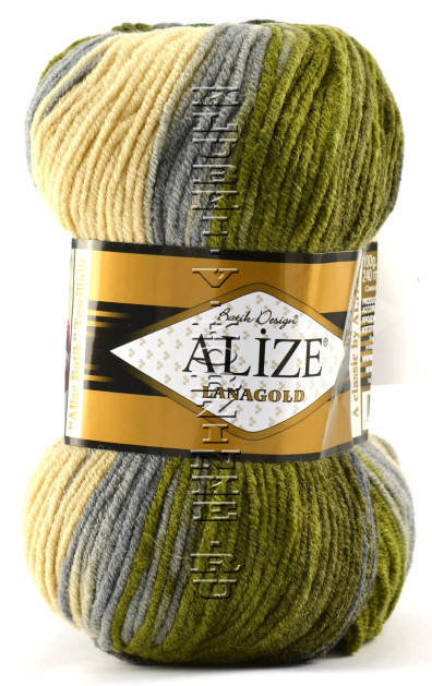 Пряжа LANAGOLD BATIK Alize - (4292 - Хаки, серый, кремовый)