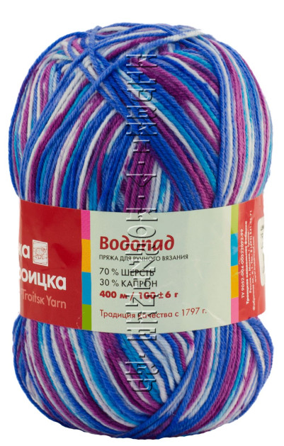Пряжа Троицкая «Водопад» - (7272 - голубой, белый, лиловый)