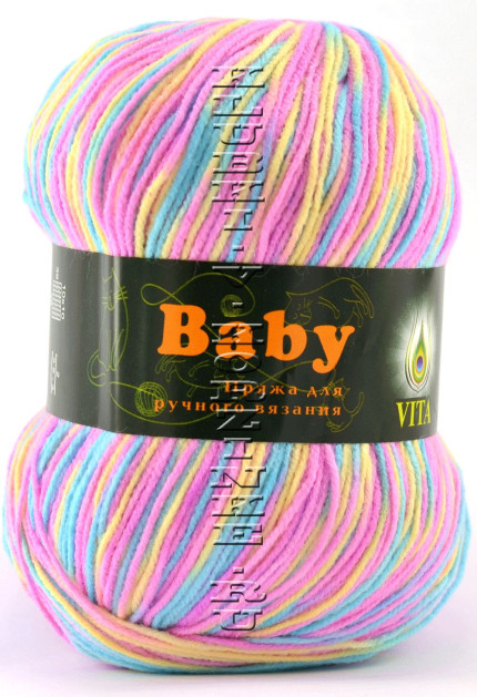 Пряжа VITA «BABY PRINT» - (4887 - Ультра розовый с желтым)