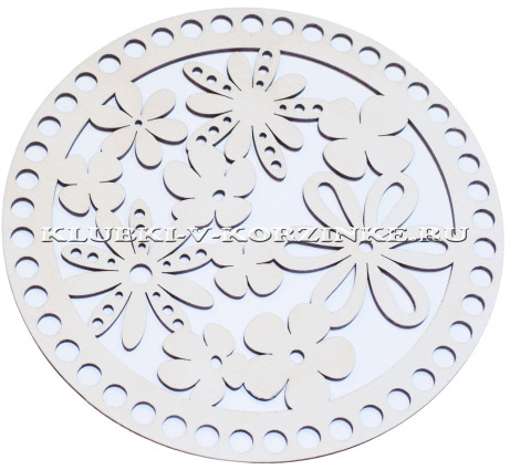 Крышка - донышко деревянное для корзины, ажурный круг с цветами, 20 см