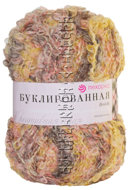 Пряжа Пехорка «Буклированная» - (1095М - Желток, капучино, коралл)