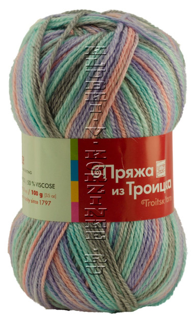 Пряжа Троицкая «Алиса» - (4192 - Бирюзовый, сиреневый, коралл)