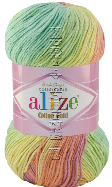 Пряжа Cotton Gold  Batik Alize - (3304 - Салатовый, желтый, сиреневый)